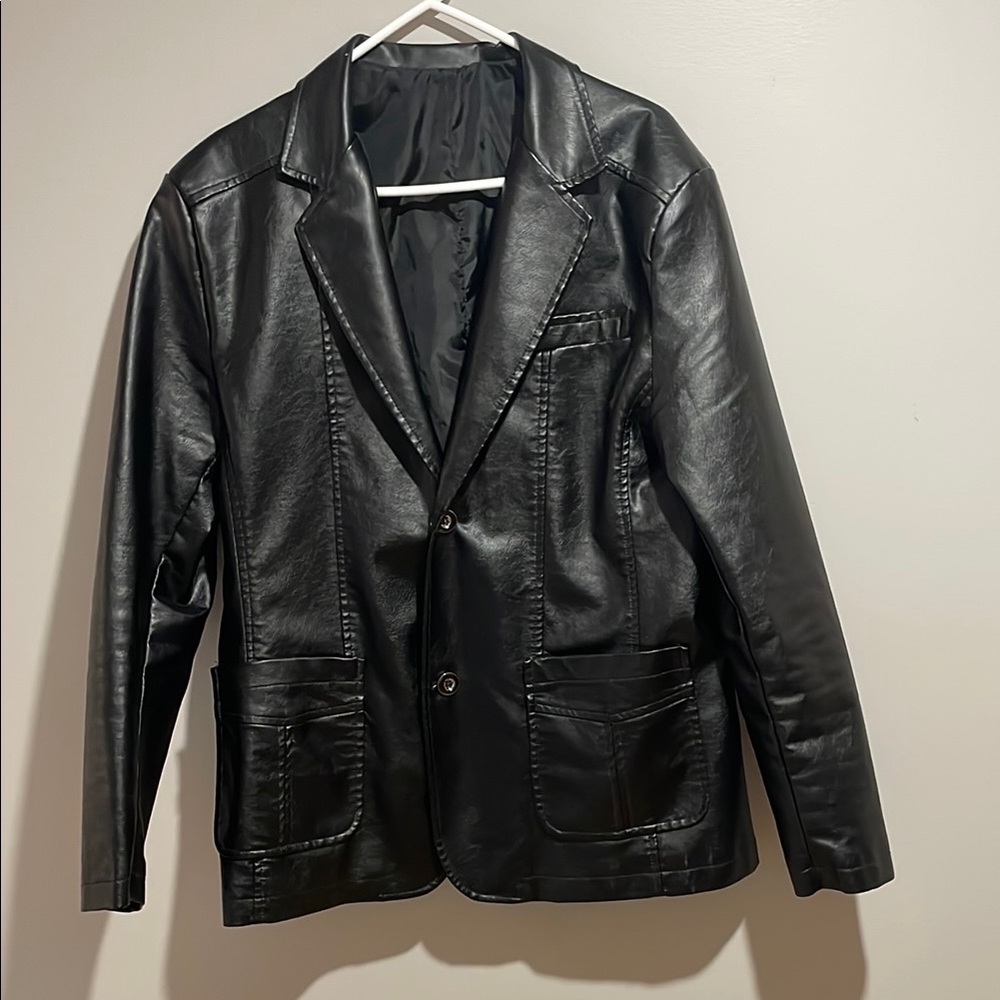 Black Leather Blazer Jacket